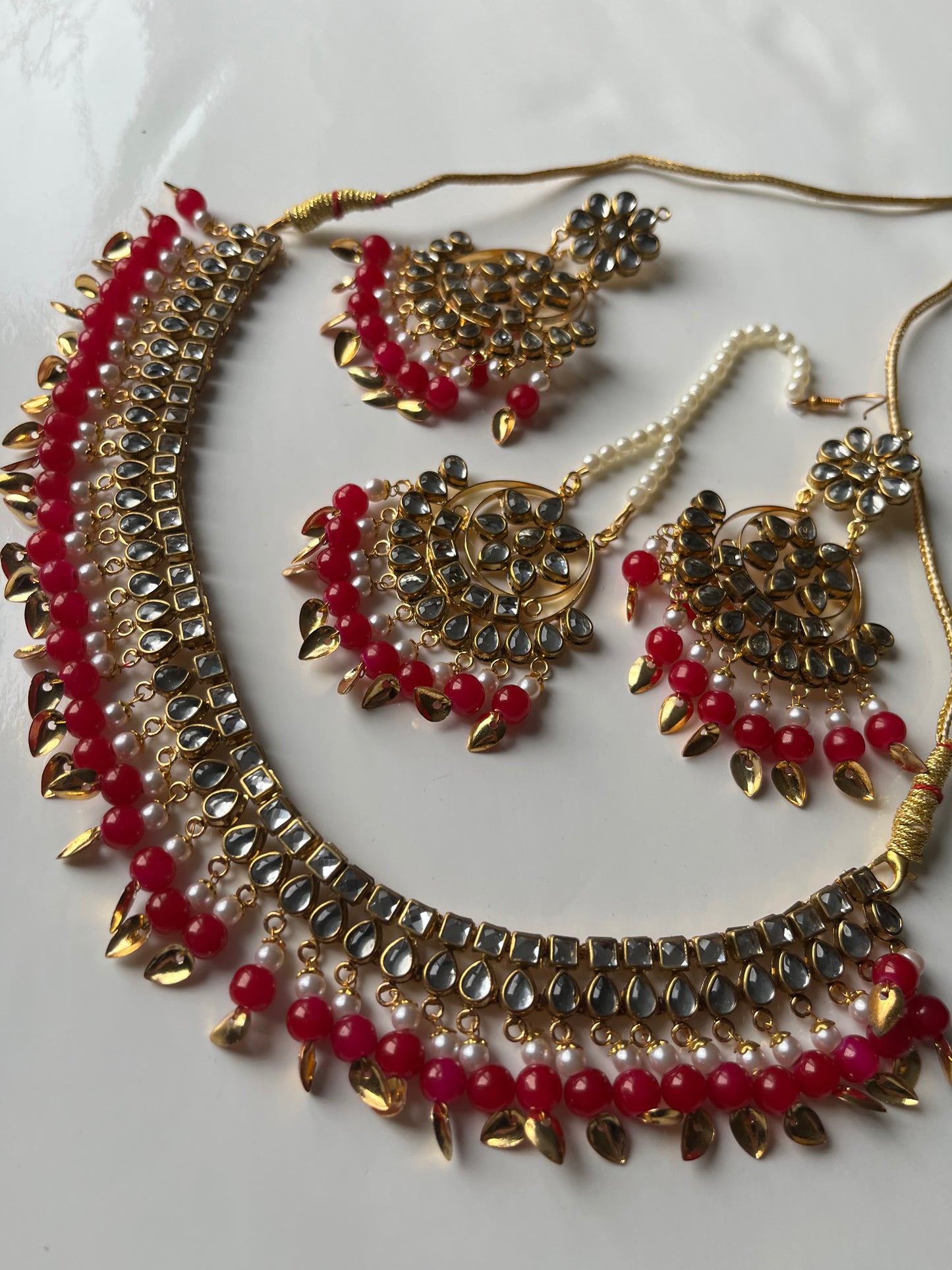 Hot Pink Faux Kundan Set