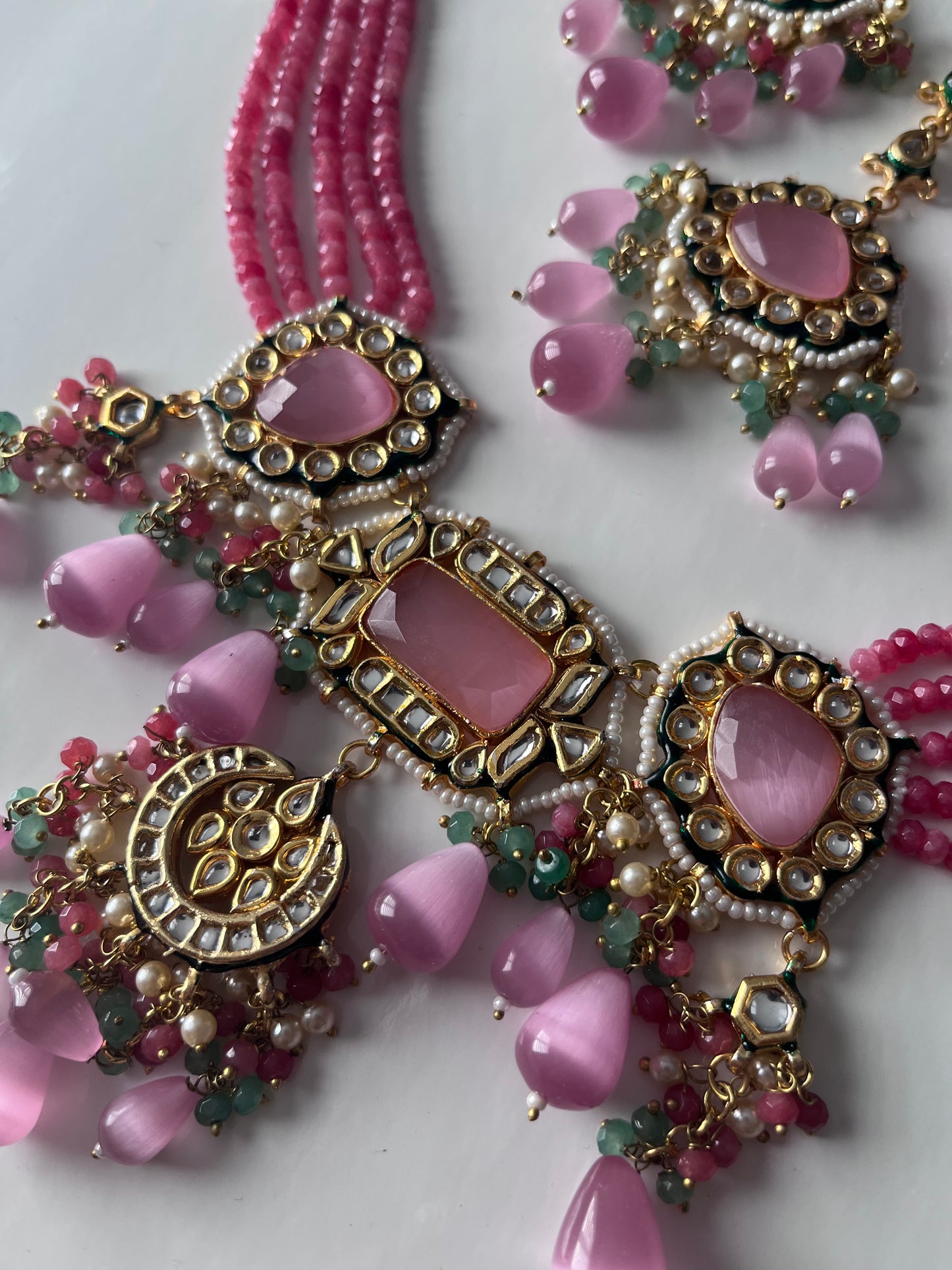 Hot Pink Green Kundan Set