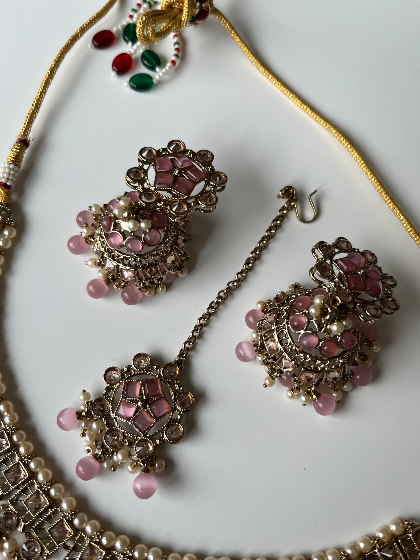 Small Pink Bridesmaid Jumke Necklace Set