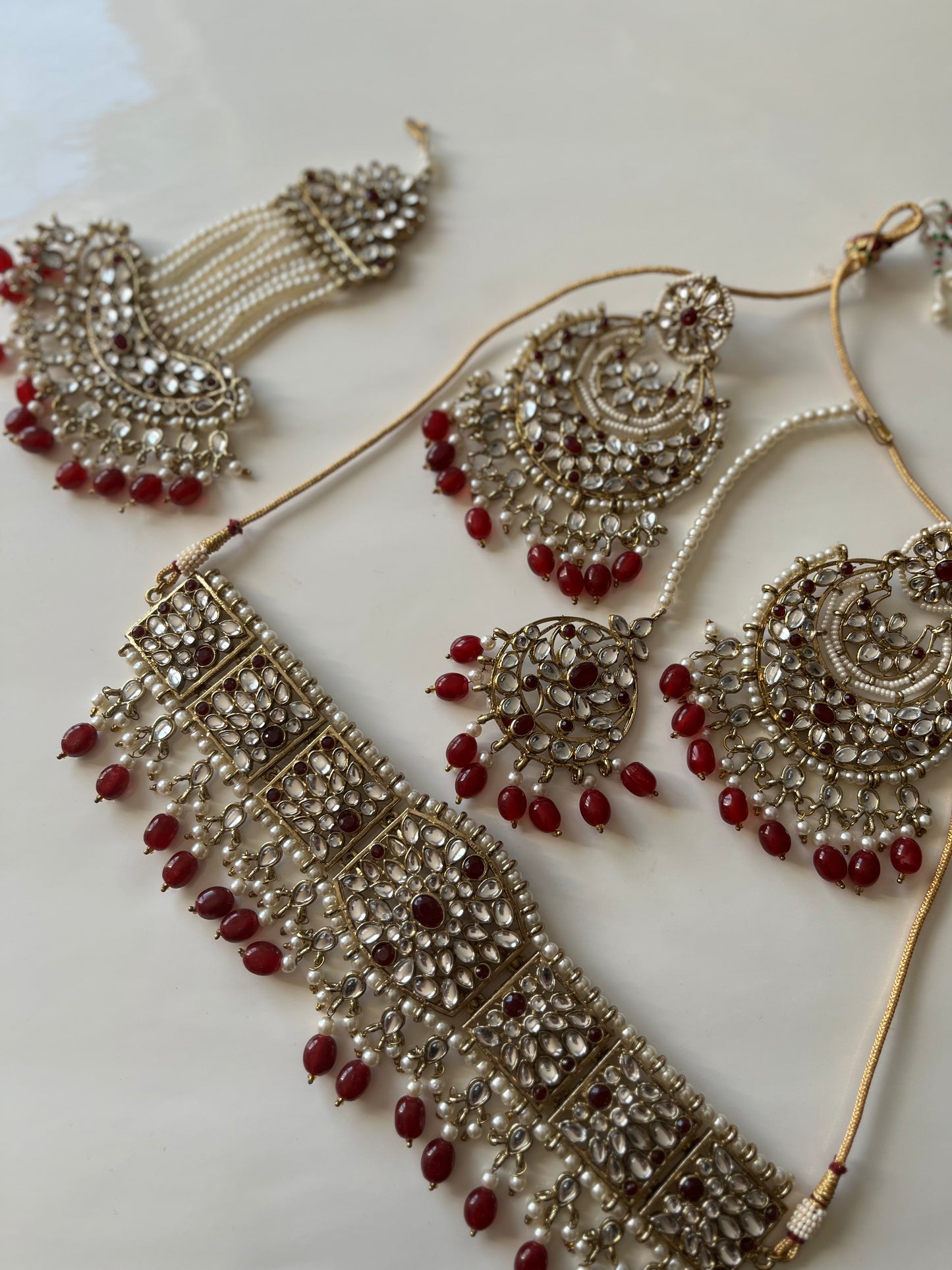 Pakistani Red Choker Set With Passa