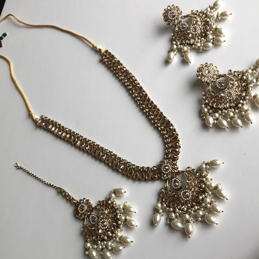 Rani Haar Gold Earrings Tikka Necklace Set