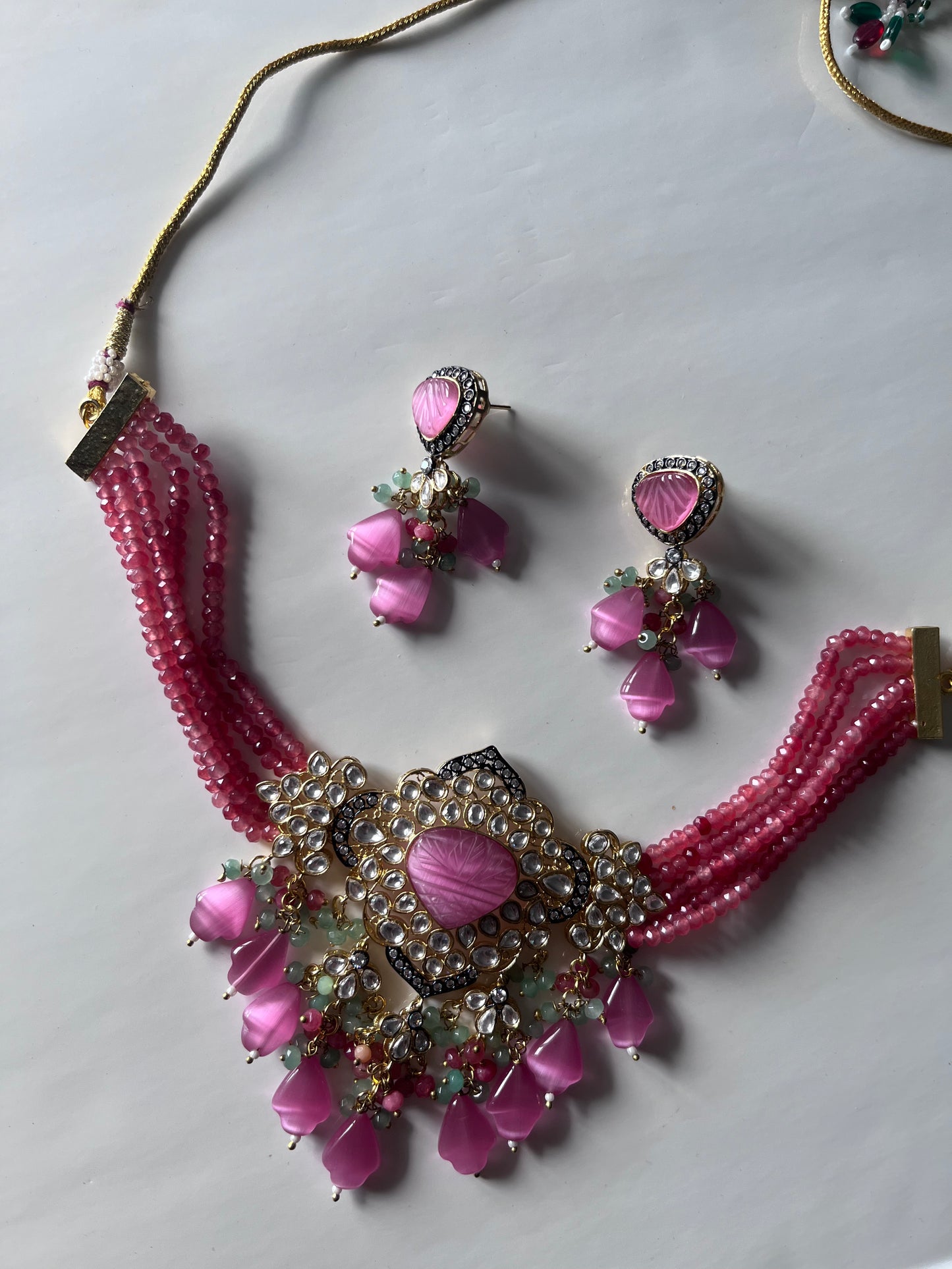 Pink Pachi Kundan Victorian Necklace Set