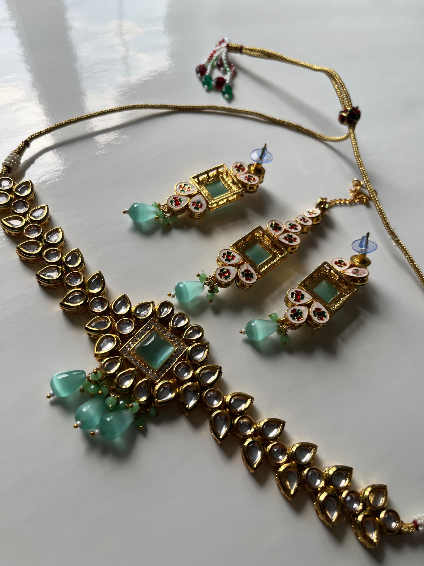 Kundan Blue Green Choker Set