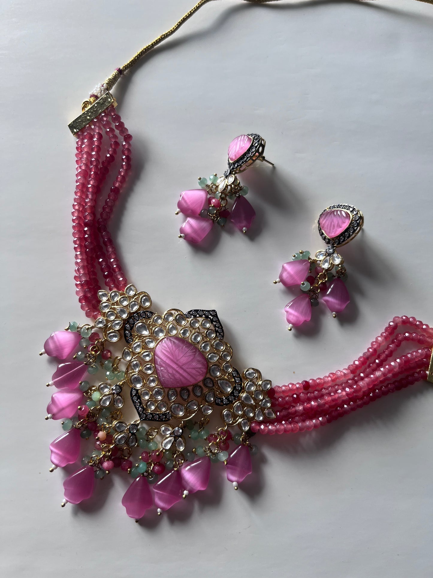 Pink Pachi Kundan Victorian Necklace Set