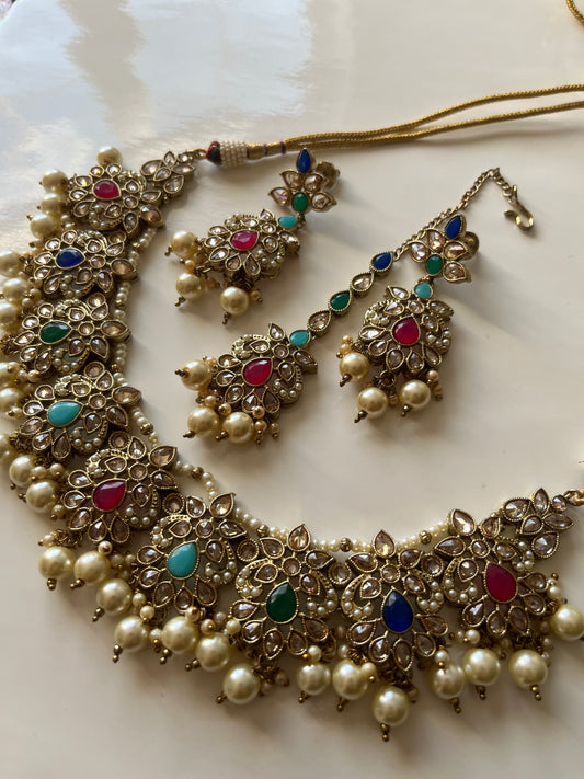 Multicolour Polki Necklace Set