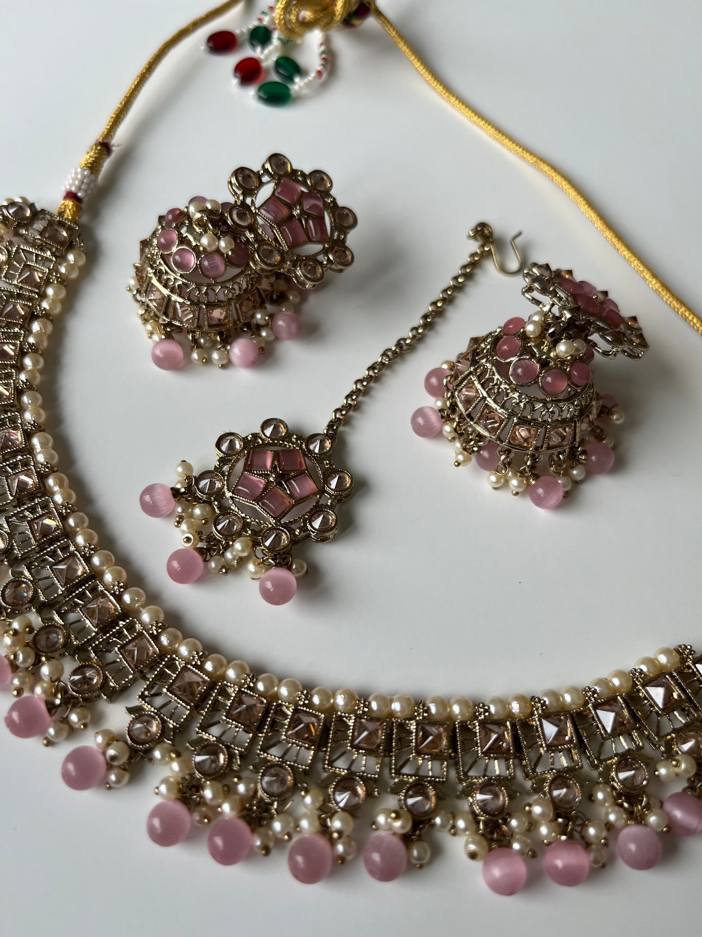 Small Pink Bridesmaid Jumke Necklace Set