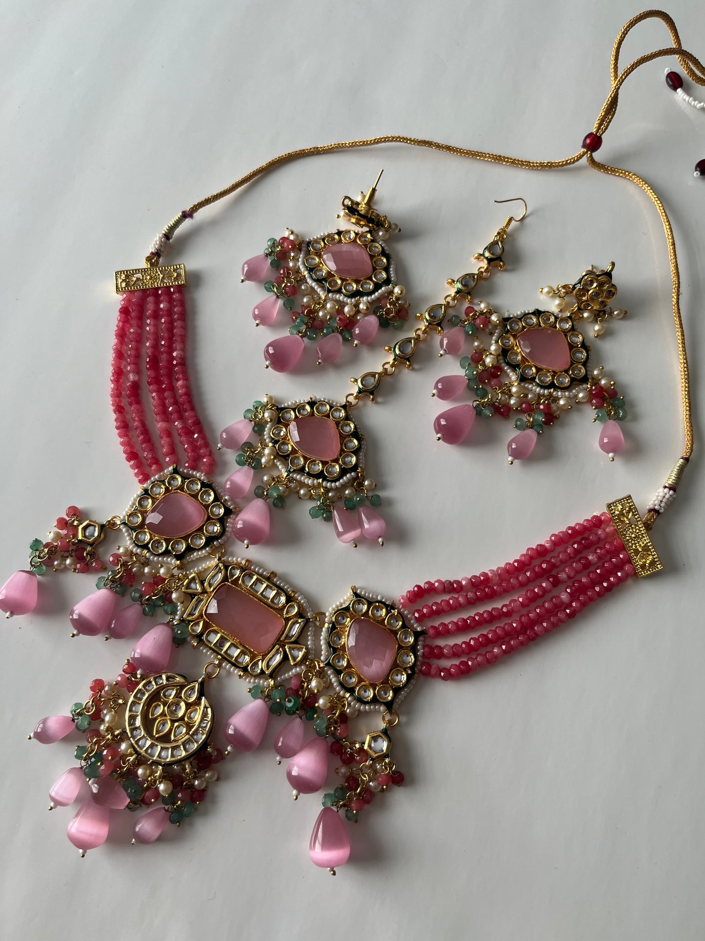 Hot Pink Green Kundan Set