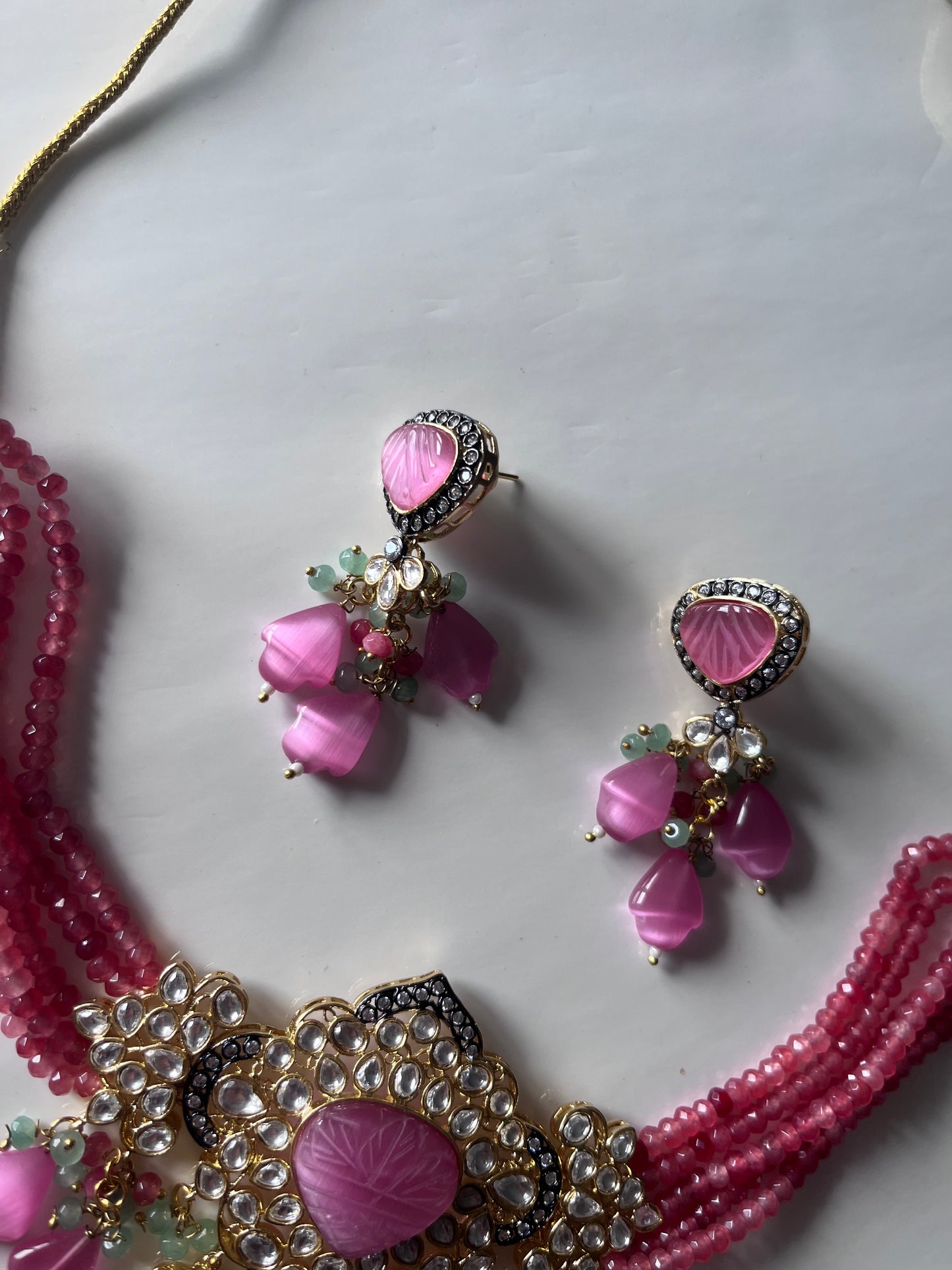 Pink Pachi Kundan Victorian Necklace Set