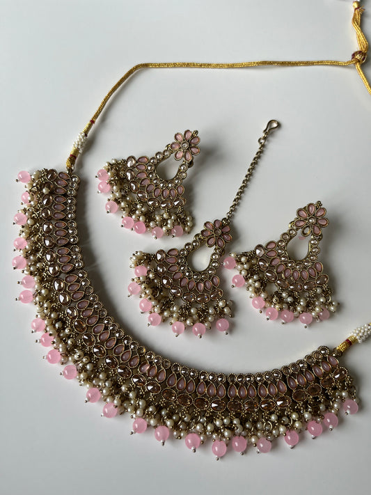 Pink Pearl Polki Set