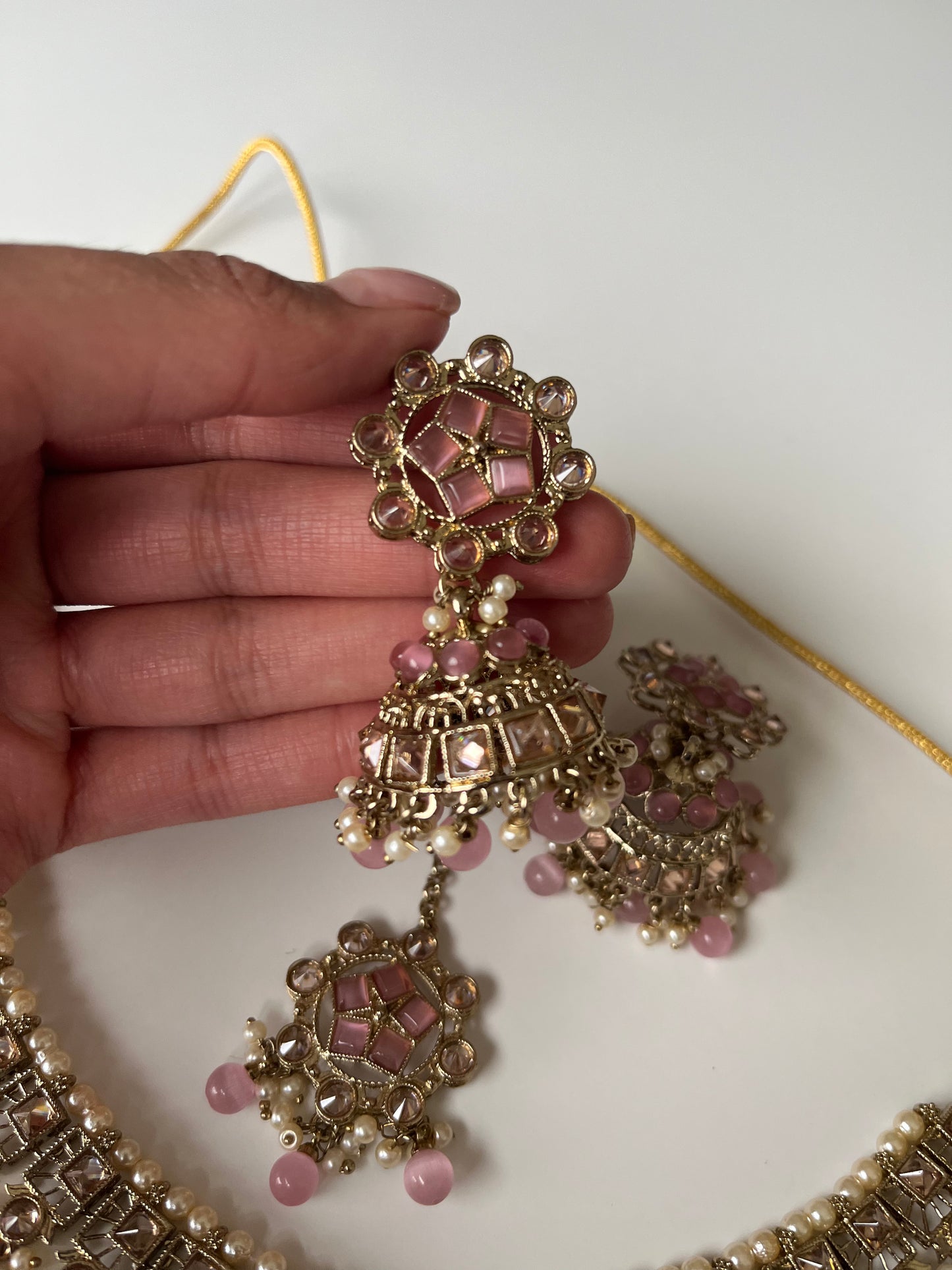 Small Pink Bridesmaid Jumke Necklace Set