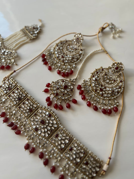 Pakistani Red Choker Set With Passa