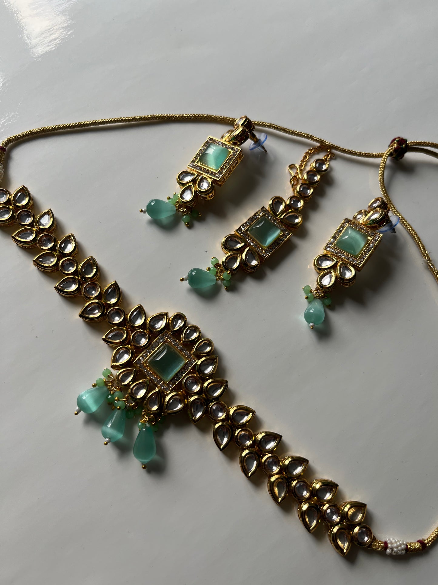 Kundan Blue Green Choker Set