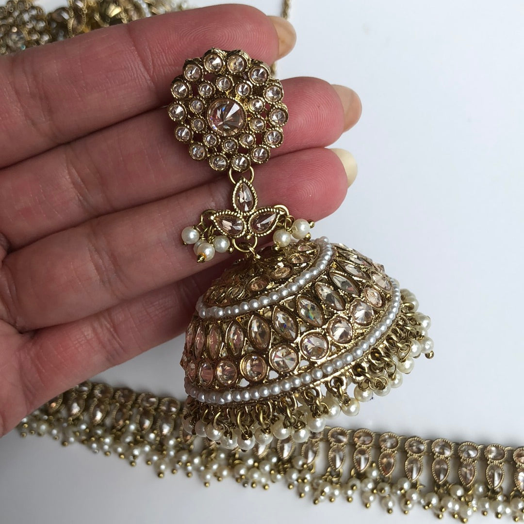 Oversized Jumke Choker Necklace Earring Tikka Set