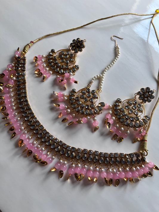 Pink Faux Kundan Necklace Set