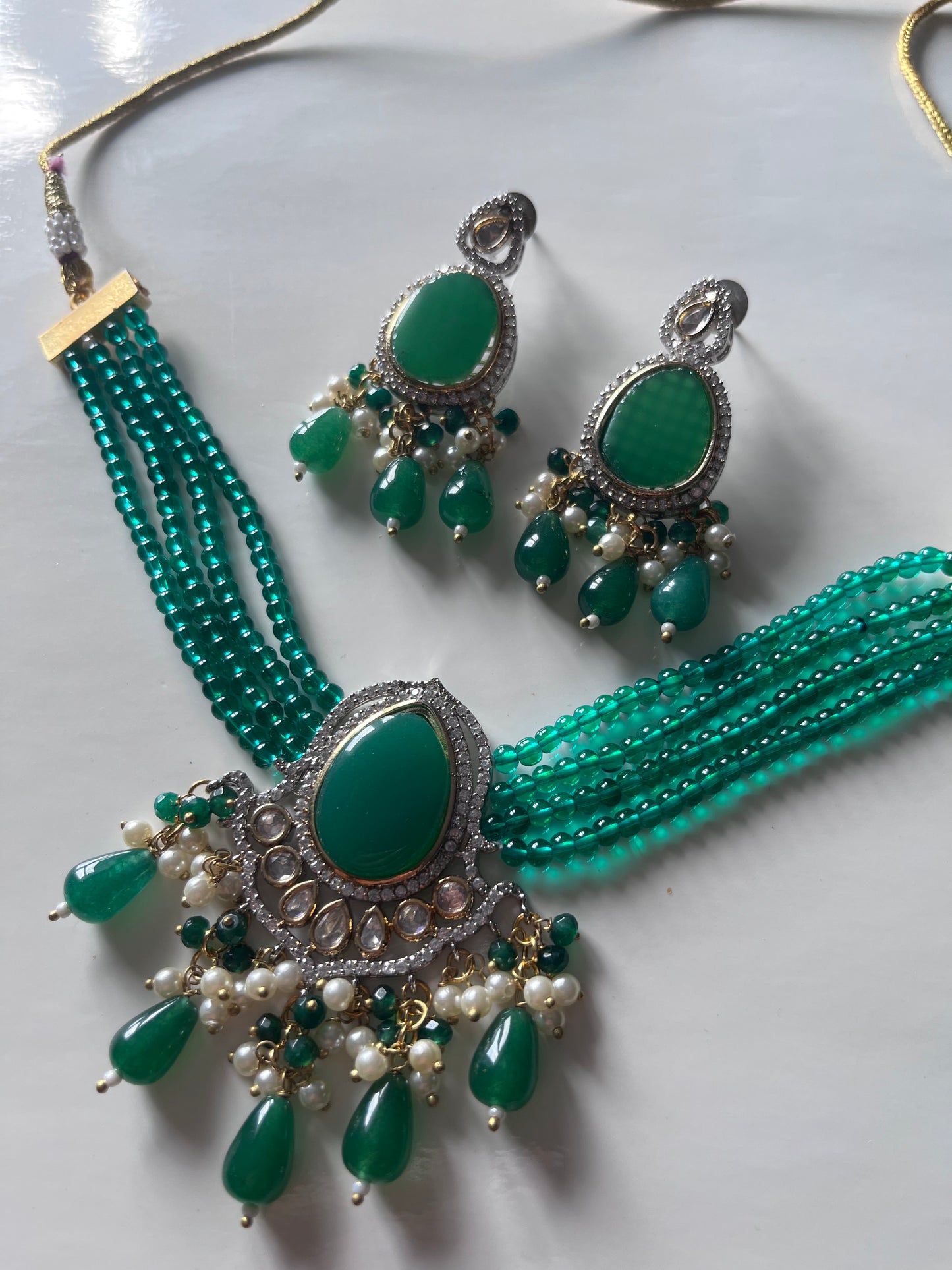 Emerald Green Victorian Kundan Set