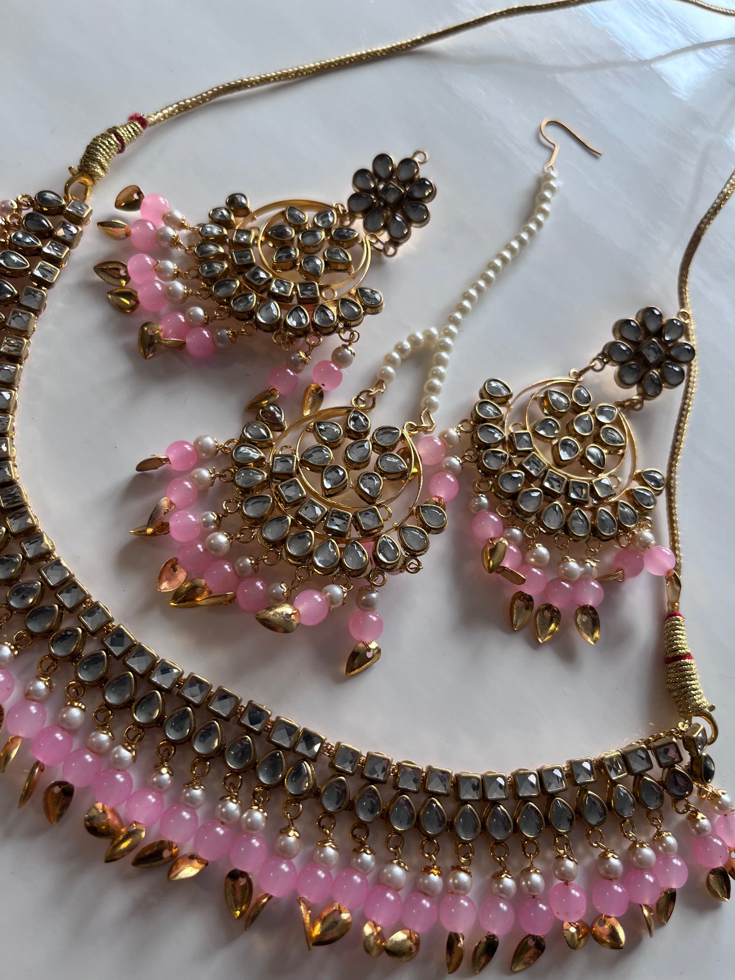 Pink Faux Kundan Necklace Set