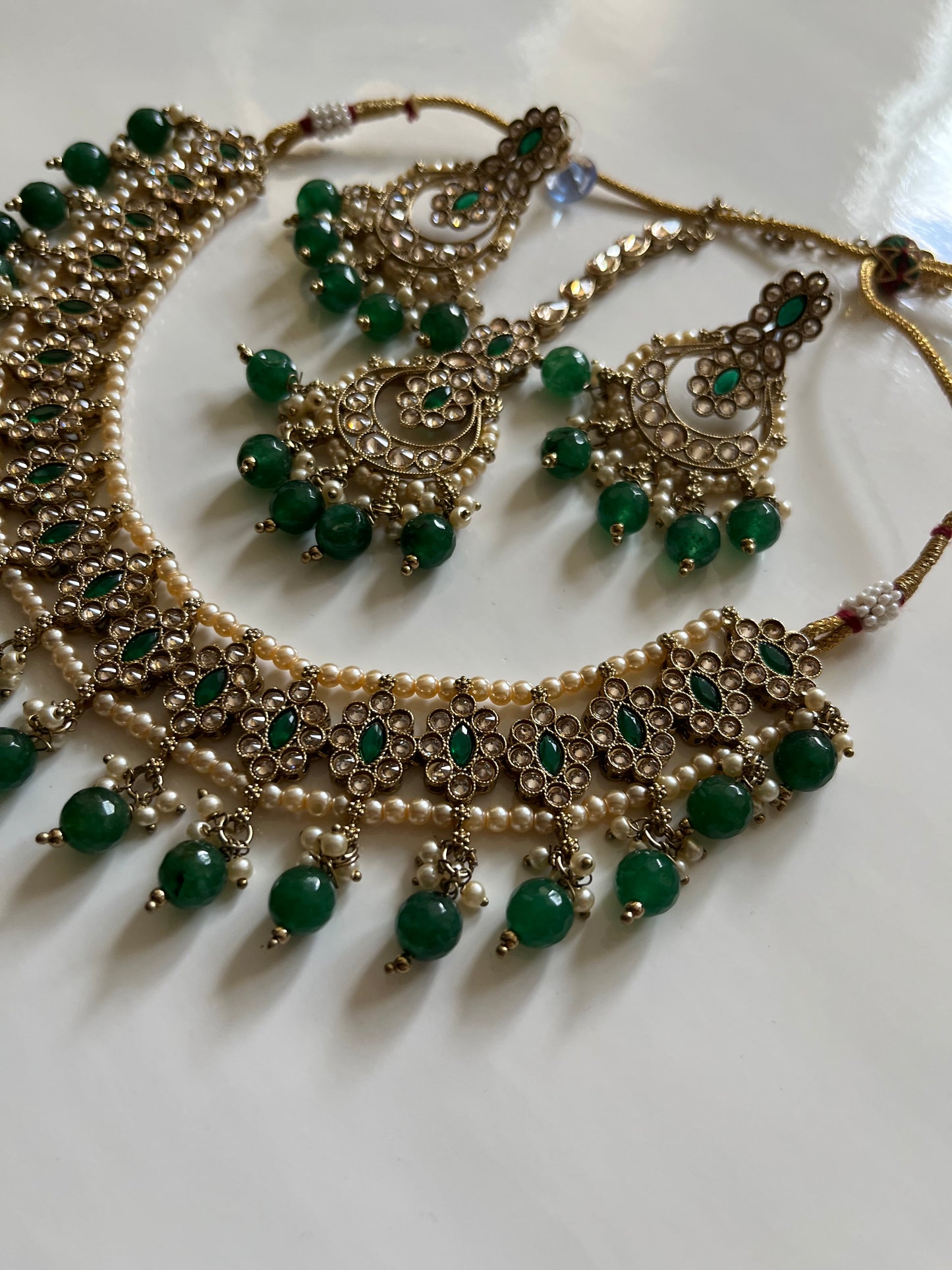 Forest Green Pearl Necklace Set