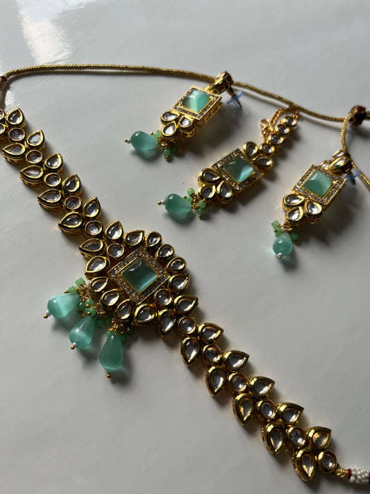 Kundan Blue Green Choker Set