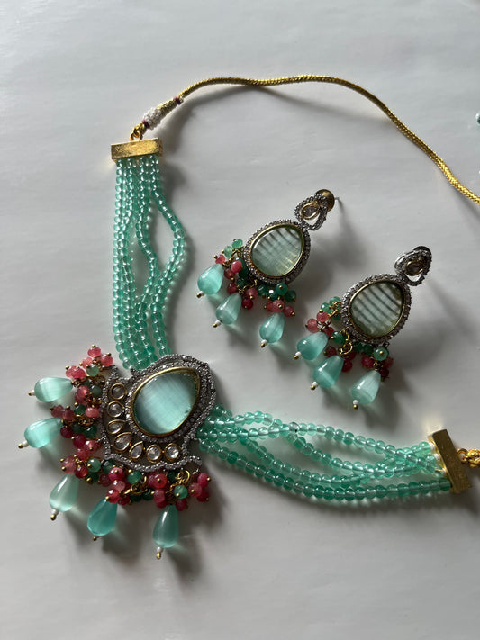 Green Pink Victorian Kundan Set