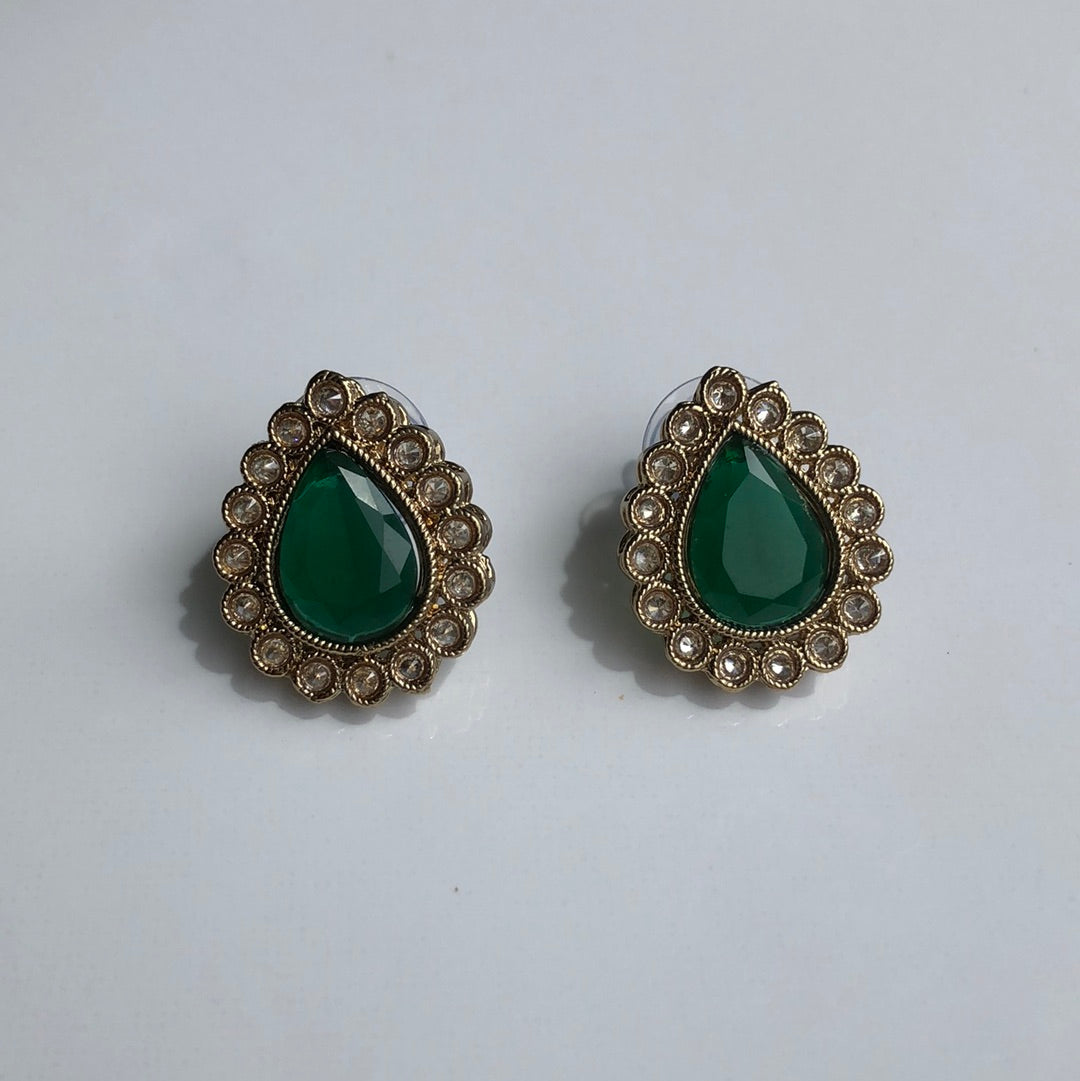 Teardrop Emerald Green Studs