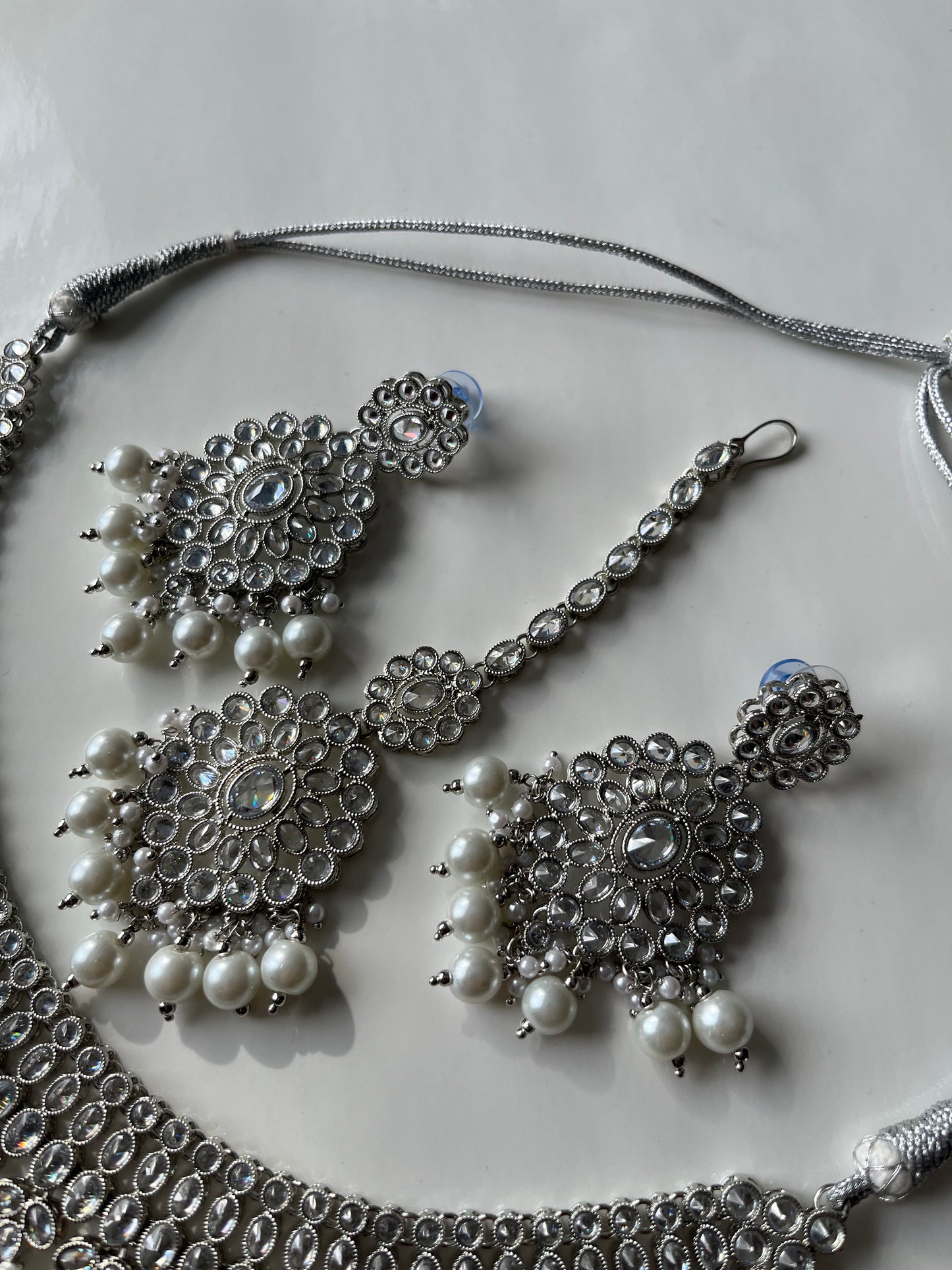 Silver Polki Necklacr Set