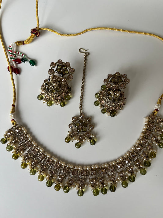 Mehndi Green Bridesmaid Necklace Choker Ser