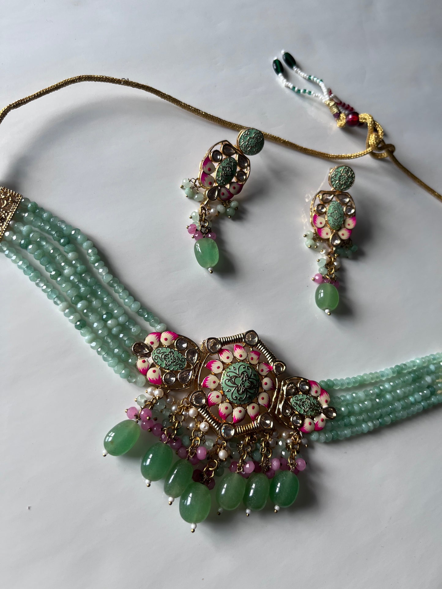 Sage Green Pink Meena Kari Choker