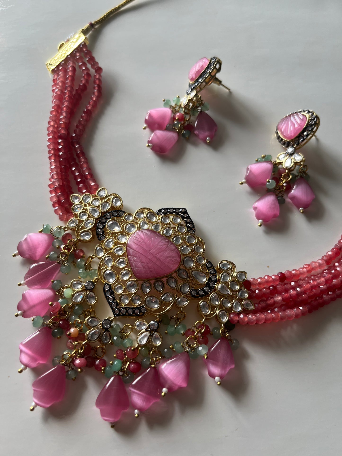 Pink Pachi Kundan Victorian Necklace Set