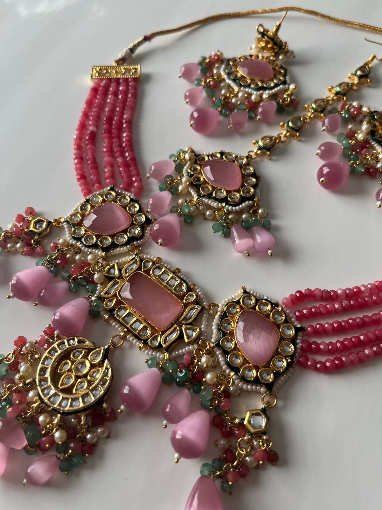 Hot Pink Green Kundan Set