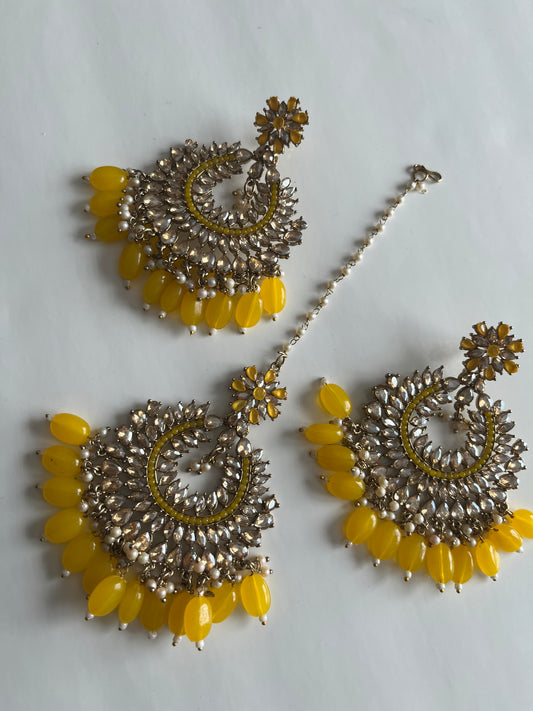 Bright Yellow Statement Earring Tikka