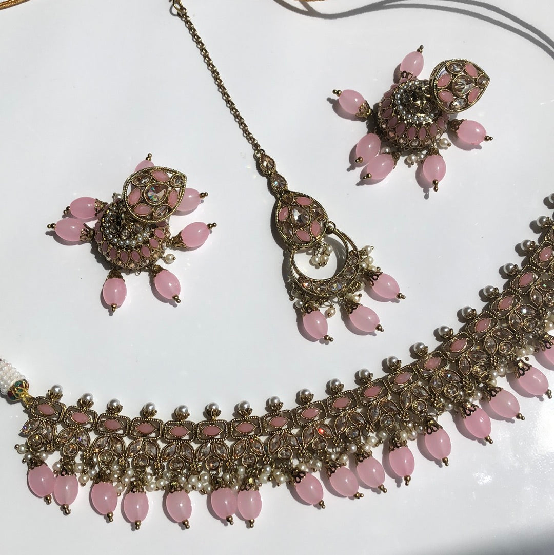 Blush Pink Necklace Jumke Earring Tikka Set