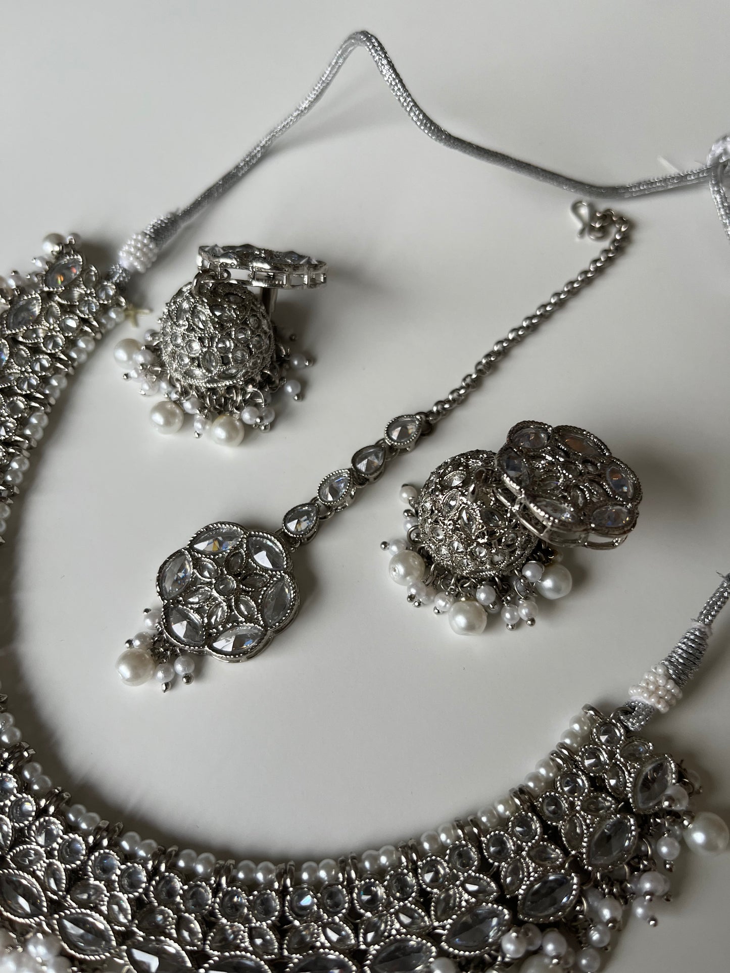 Silver Floral Necklace Set