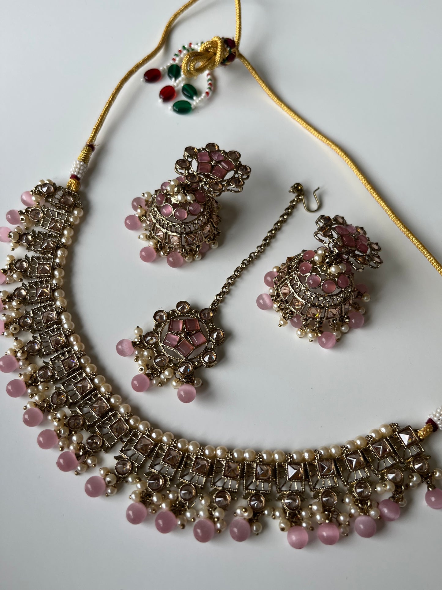 Small Pink Bridesmaid Jumke Necklace Set