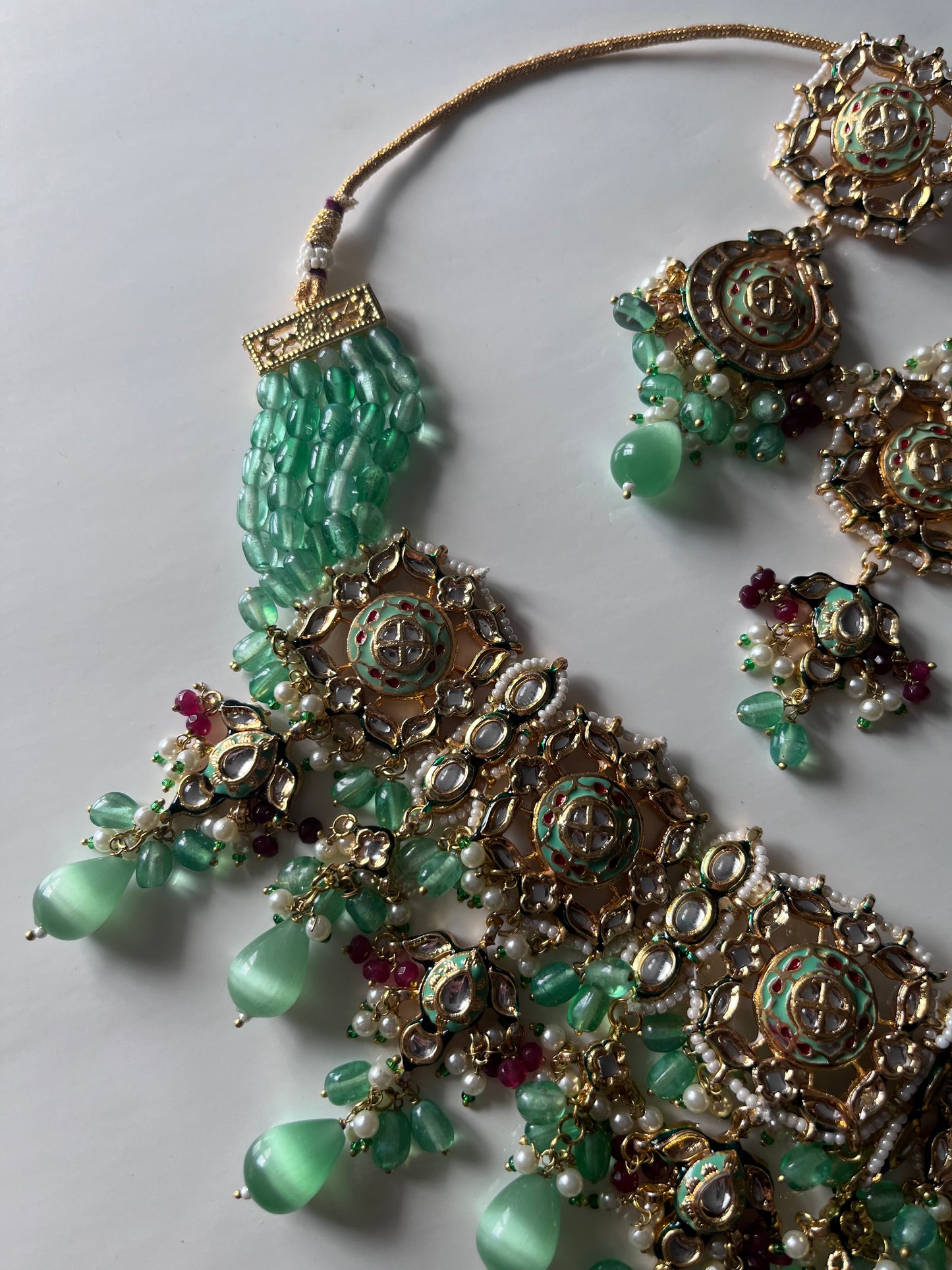 Sage Green Maroon Kundan Set with Meena Kari