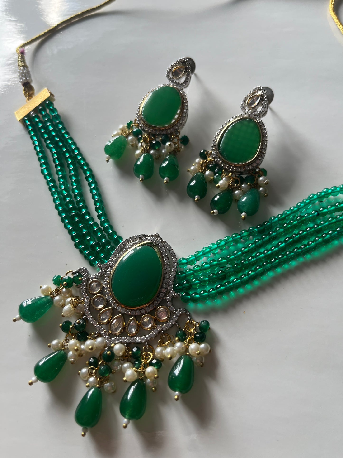 Emerald Green Victorian Kundan Set