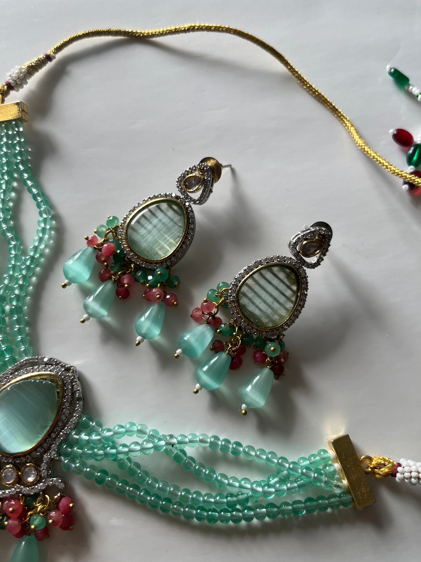 Green Pink Victorian Kundan Set