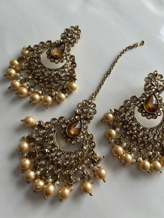 Gold Amber Stone Earring Tikka