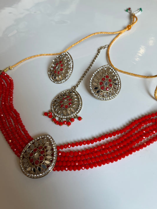 Bright Red Mirror Choker Set