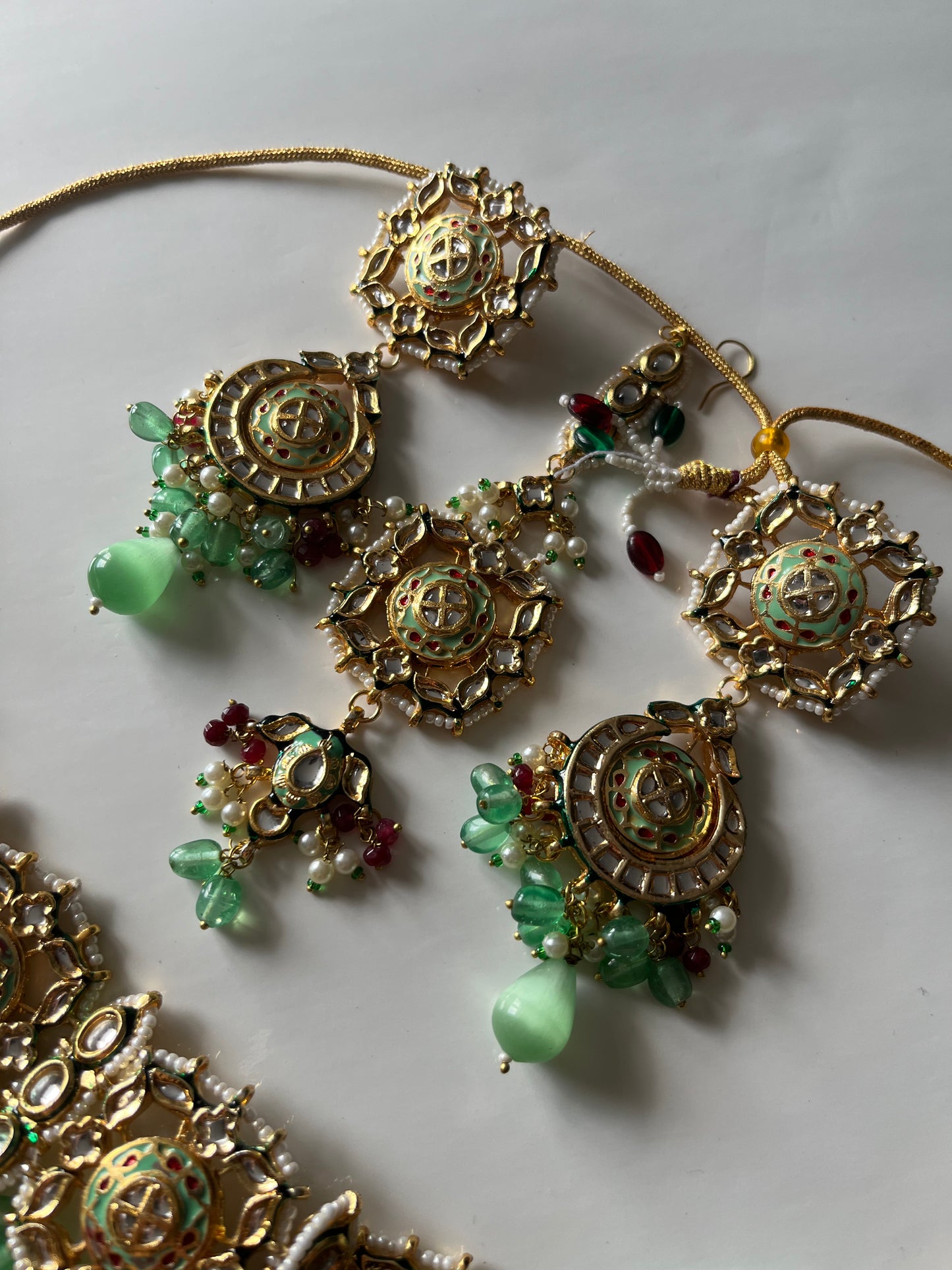 Sage Green Maroon Kundan Set with Meena Kari