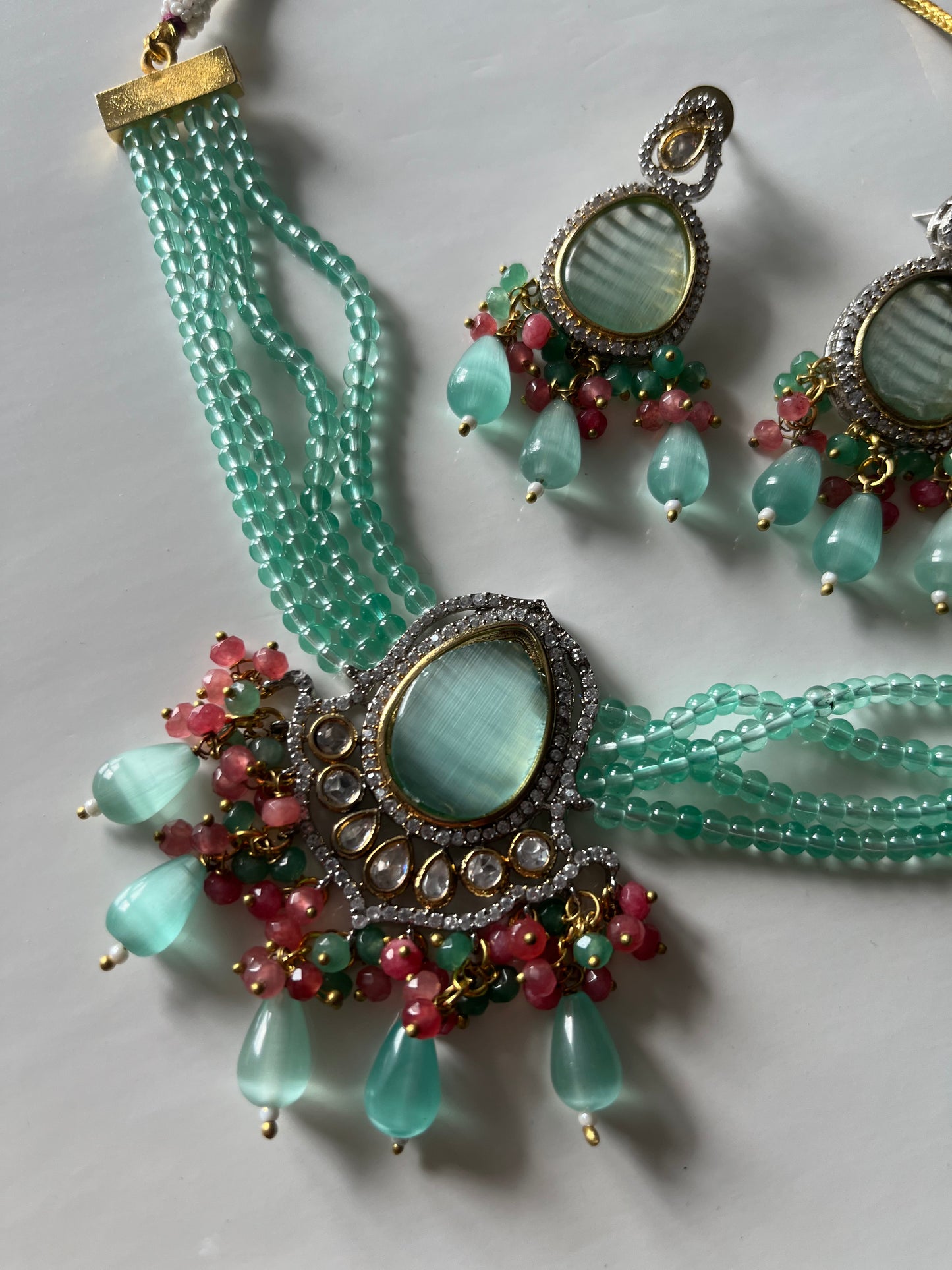 Green Pink Victorian Kundan Set