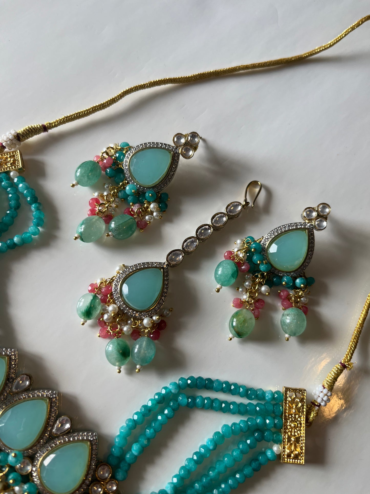 Flirty Blue Green Pink Kundan Set