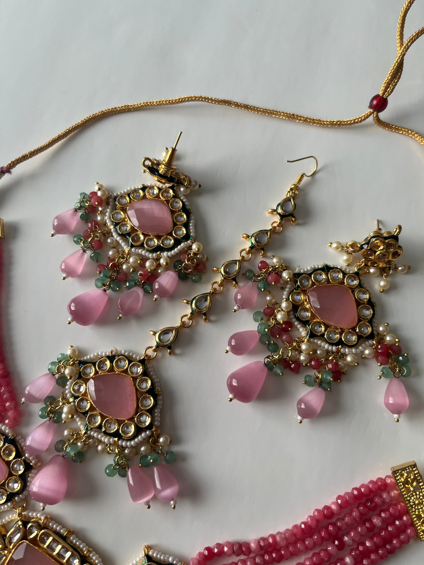 Hot Pink Green Kundan Set