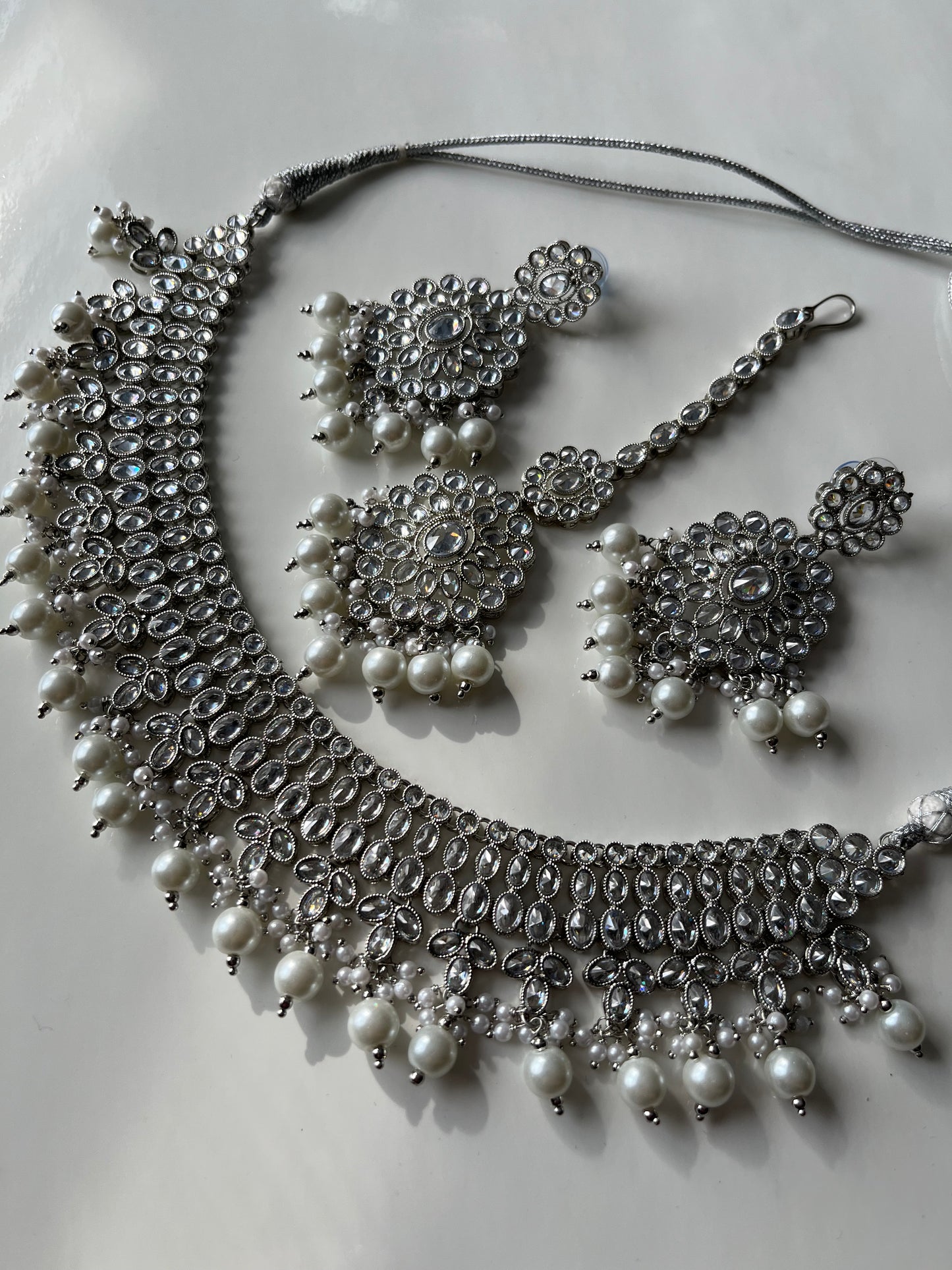 Silver Polki Necklacr Set