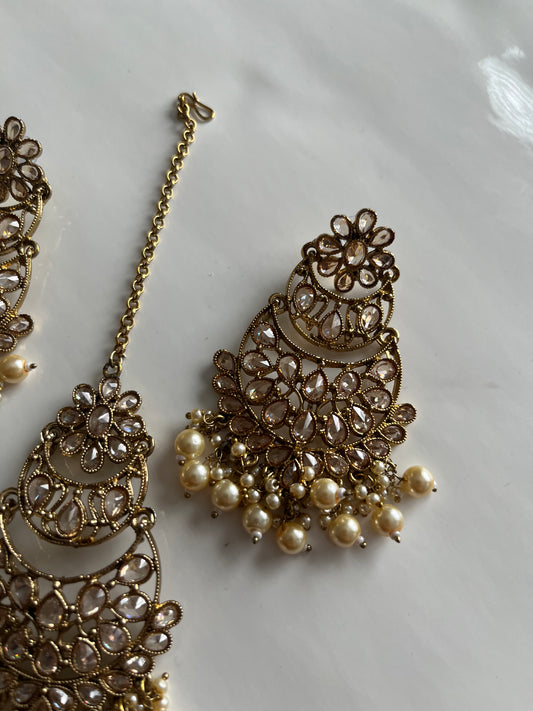 Gold Long Polki Earring Tikka