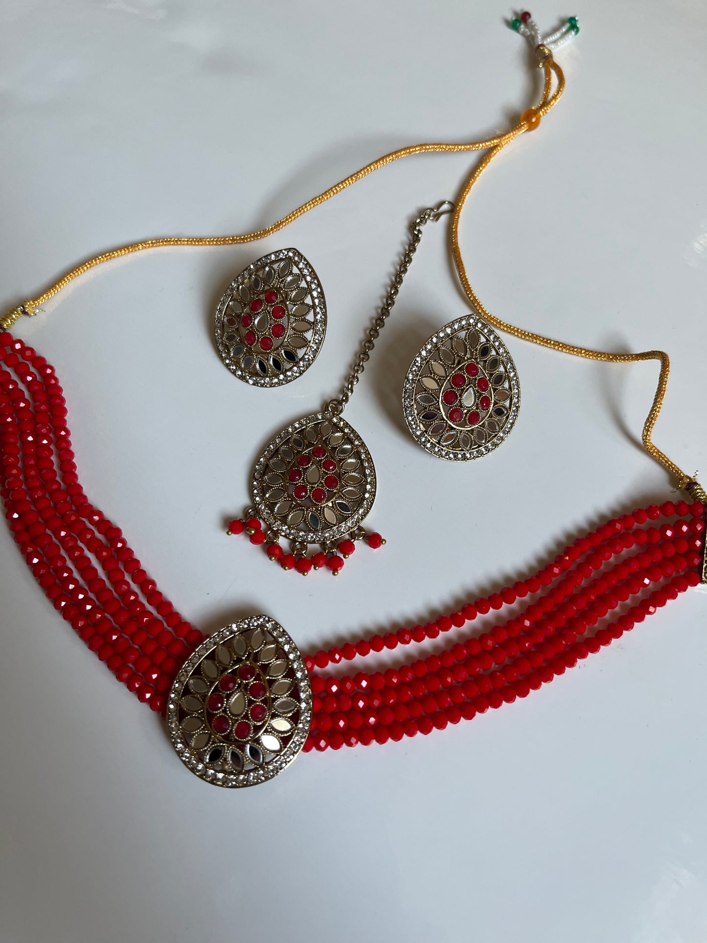 Bright Red Mirror Choker Set