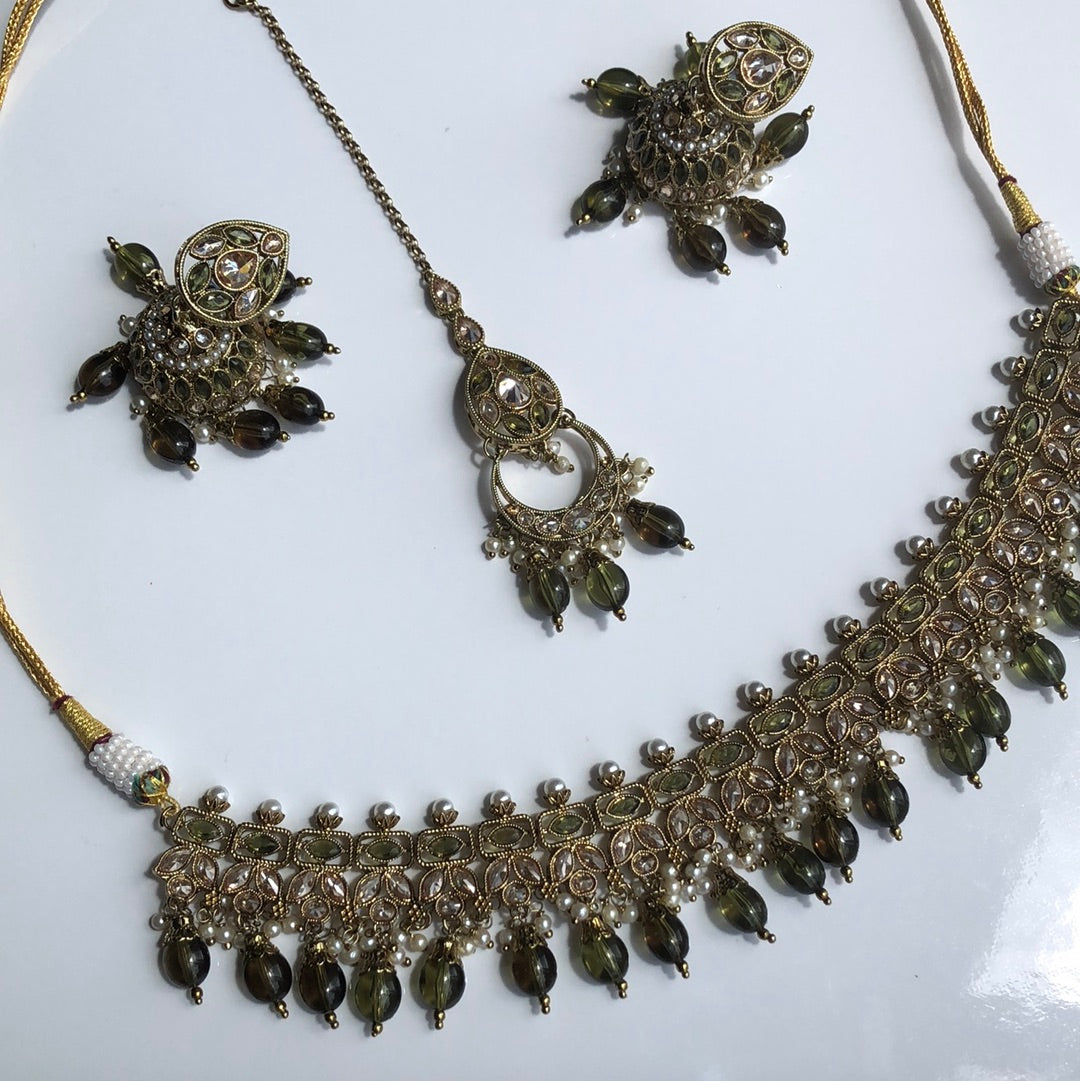 Mehndi Green Necklace Earring Tikka Set