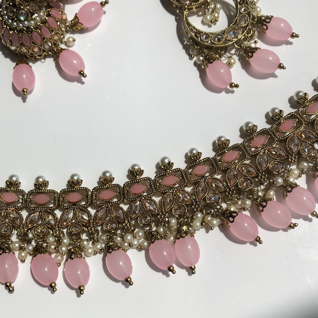 Blush Pink Necklace Jumke Earring Tikka Set