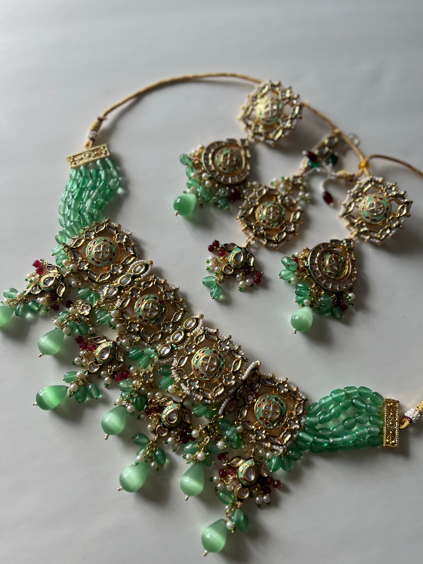 Sage Green Maroon Kundan Set with Meena Kari