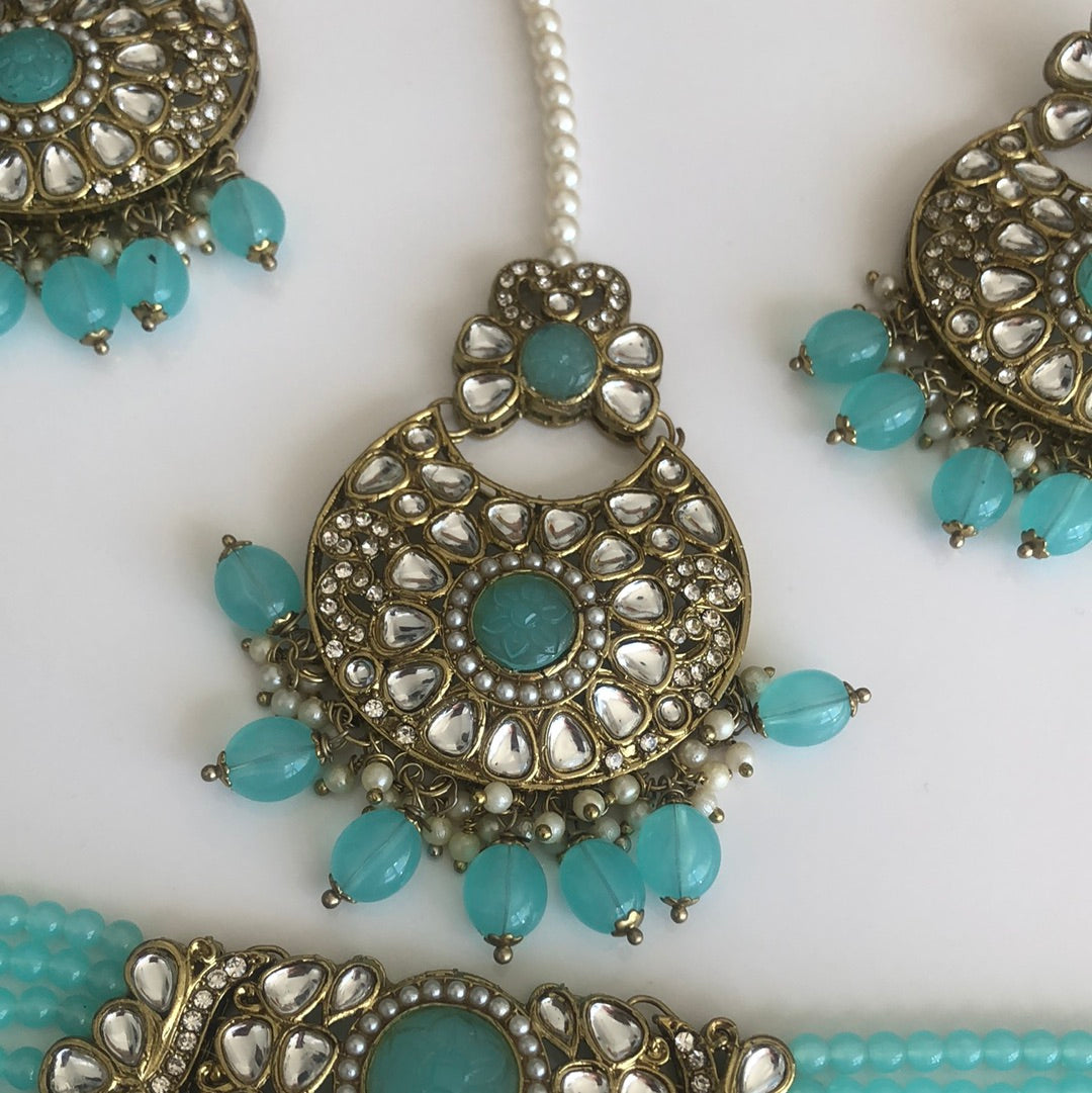 Bright Blue Necklace Earring Tikka Set