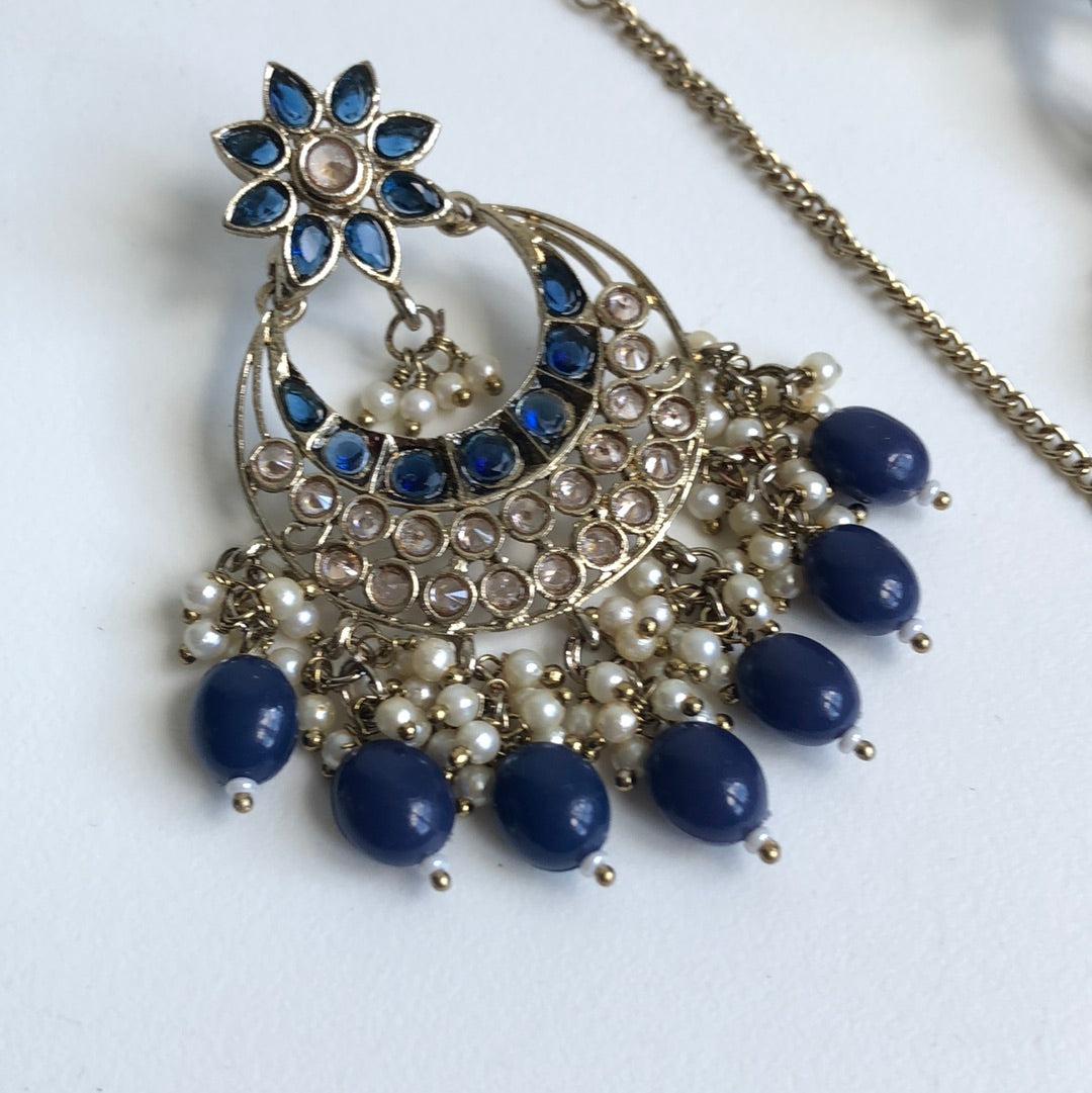 Navy Blue Earring Tikka Set